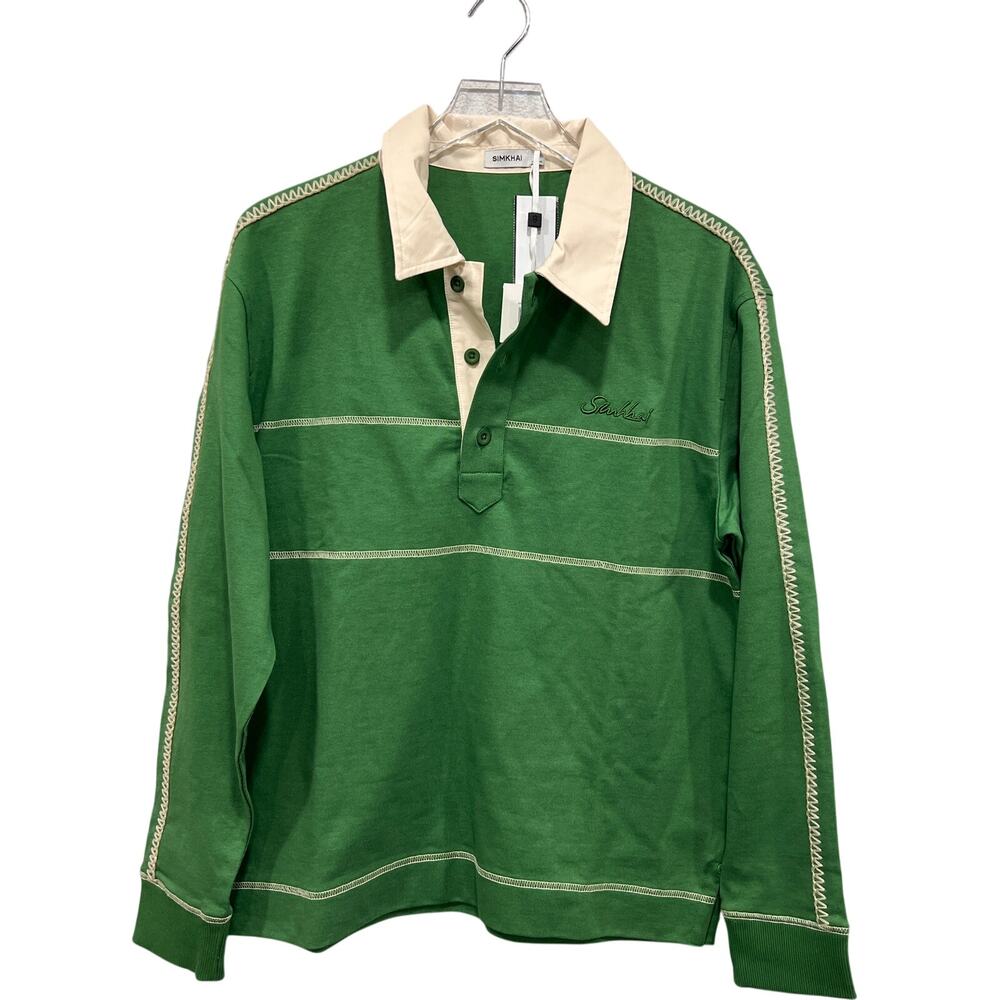 Simkhai Men's‎ Rugby Polo Pullover Size M Green NWT Golf Athleisure Resortwear